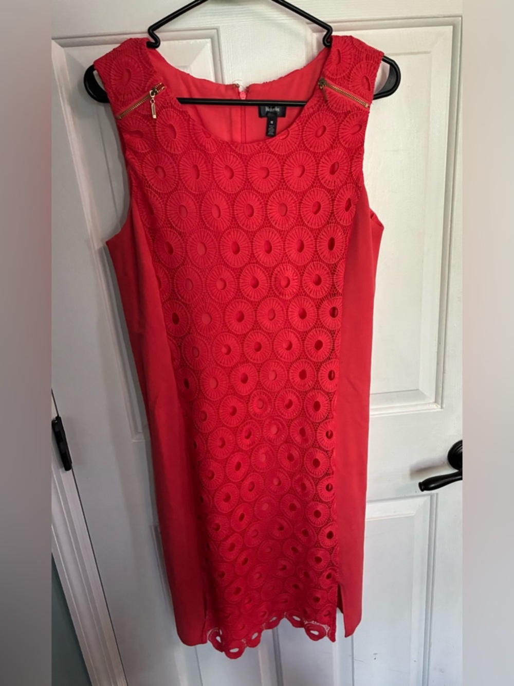 Rafaella Red Sleeveless Lace-Front Sheath Dress
